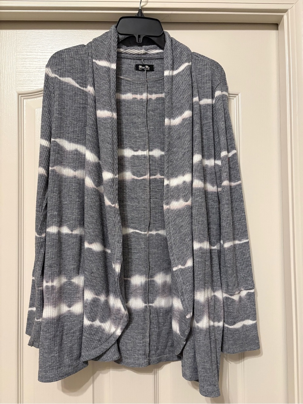 Miss Me Gray and White Tie-Dye Open-Front Cardigan